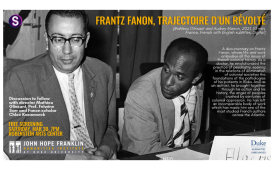 black and white picture of two men flyer anouncemnt for FRANTZ FANON, TRAJECTOIRE D’UN RÉVOLT